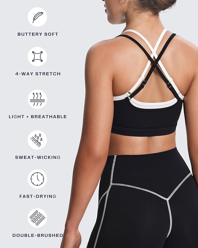Aoxjox Women's Workout Sports Bras Takes Two Bra High Impact Training Fitness Running Yoga Crop Tank
