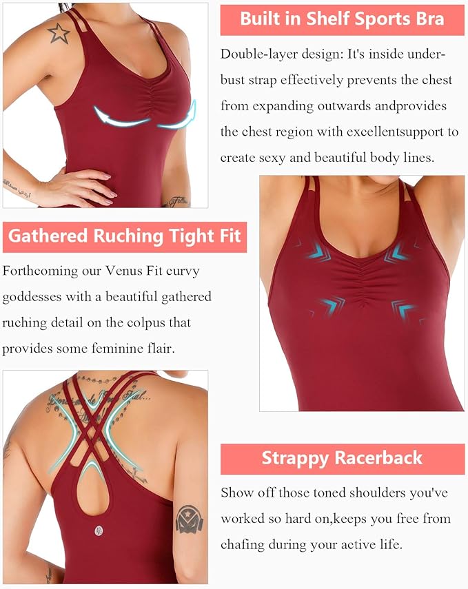 RUNNING GIRL Yoga Tank Tops for Women Built in Shelf Bra B/C Cups Strappy Back Activewear Workout Compression Tops