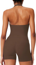 RXRXCOCO Halter Workout Sets for Women 2 Piece V Neck Tank Tops Hidden Scrunch Booty Shorts Gym Outfits with Pockets