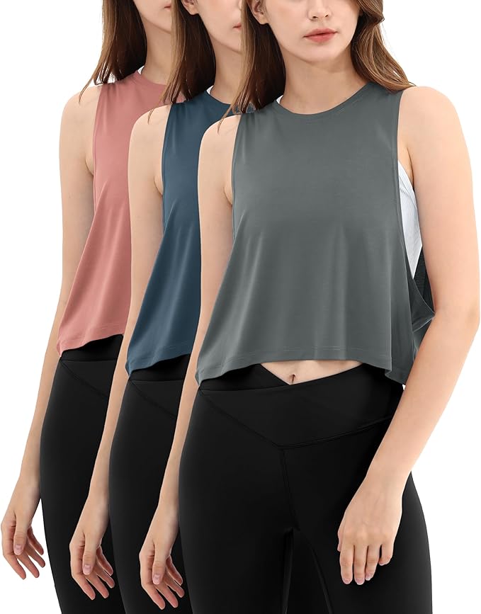 ODODOS 3-Pack Loose Tank Tops for Women Sleeveless Gym Athletic Workout Tops Yoga Shirts