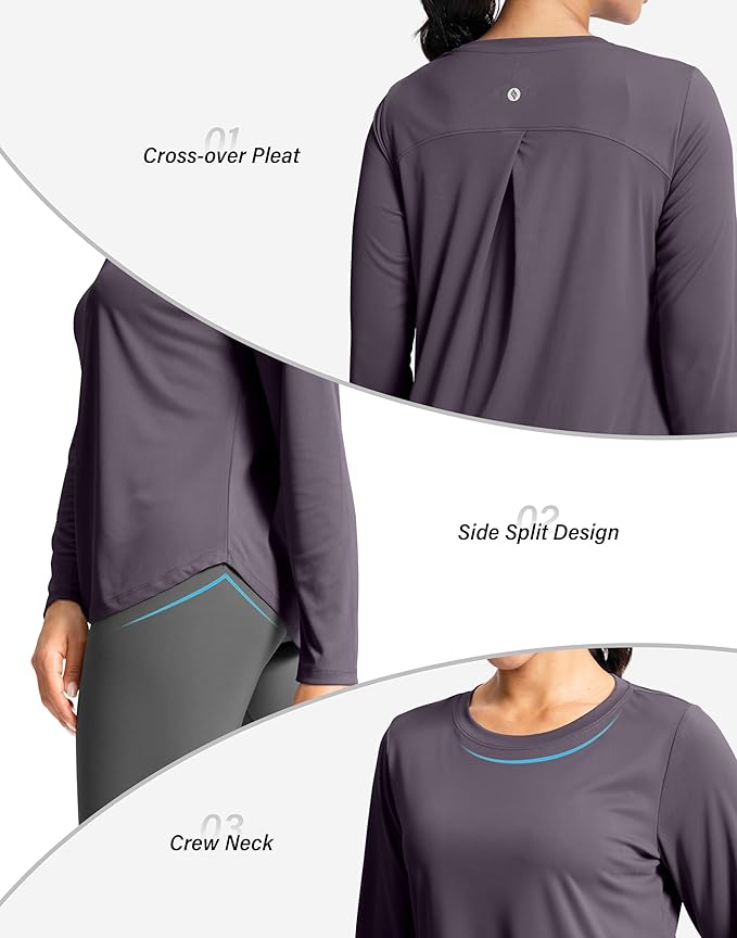 SANTINY Lightweight Long Sleeve Workout Tops for Women Breathable Gym Yoga Athletic Running Hiking Top UPF 50+ Sun Shirts