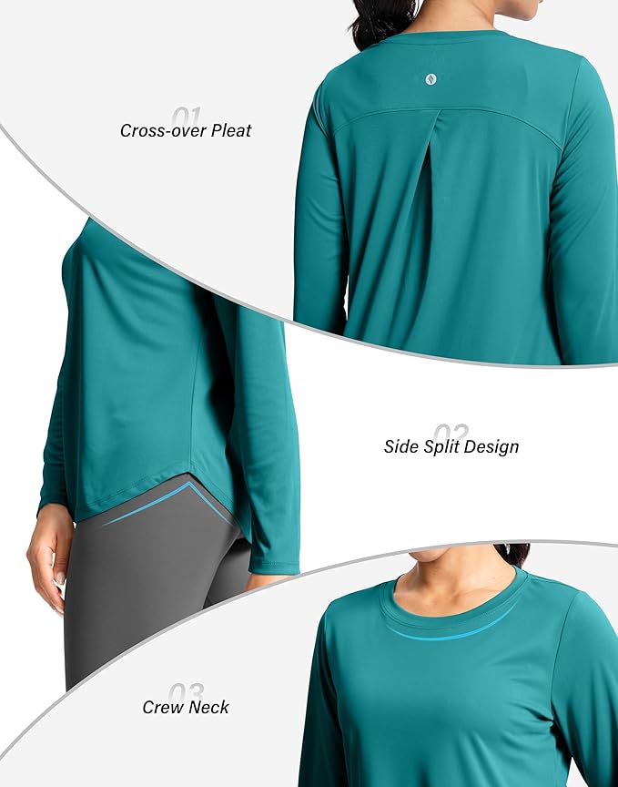 SANTINY Lightweight Long Sleeve Workout Tops for Women Breathable Gym Yoga Athletic Running Hiking Top UPF 50+ Sun Shirts