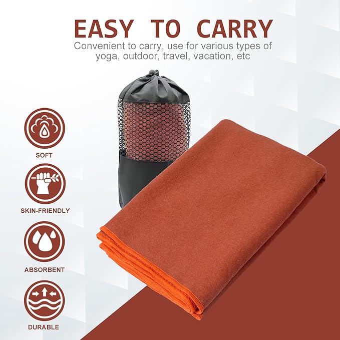 Eunzel 2 Pack Hot Yoga Towel with Grip Dot, Non Slip Yoga Mat Towe Sweat Absorbent Towel for Hot Yoga,Bikram, Pilates and Fitness 72" x 24", Sedona Red/Steel Blue