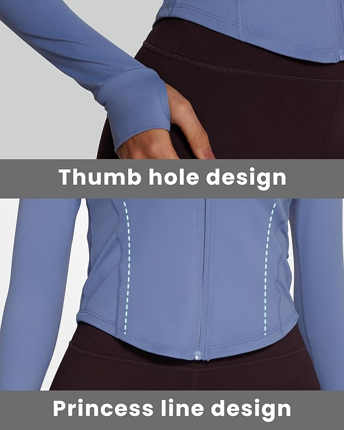Women BBL Jacket Full Zip UP Workout Athletic Cropped Jacket wIth Thumb Holes Running Yoga Sportswear