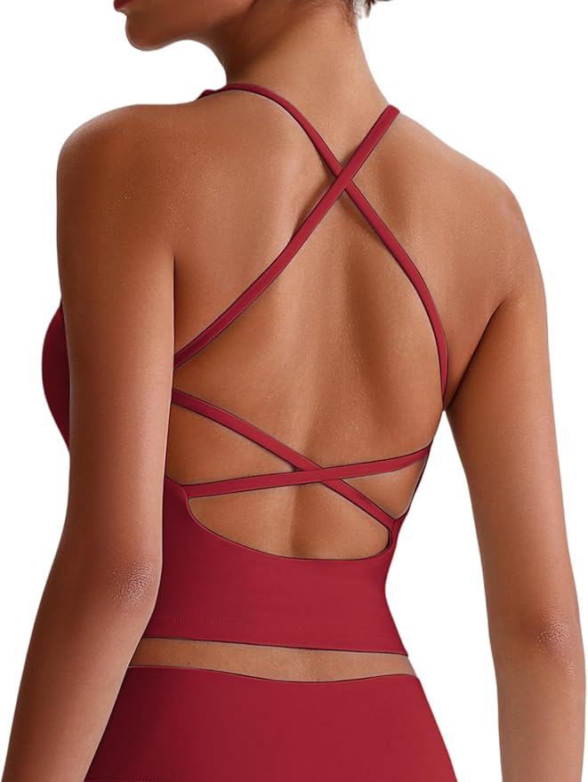 ABOCIW Womens Cross Back Workout Crop Tank with Built in Bra V Neck Longline Sports Bra Gym Shirt Yoga Pilates Top