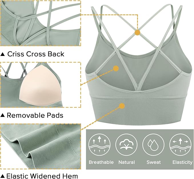 Sykooria 3 Pack Strappy Sports Bra for Women Sexy Crisscross for Yoga Running Athletic Gym Workout Fitness Tank Tops