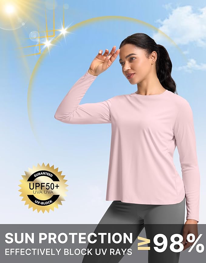 SANTINY Women's Lightweight Long Sleeve Workout Tops Split Back Gym Running Hiking Athletic Shirt Quick Dry UPF 50+ Sun Shirt