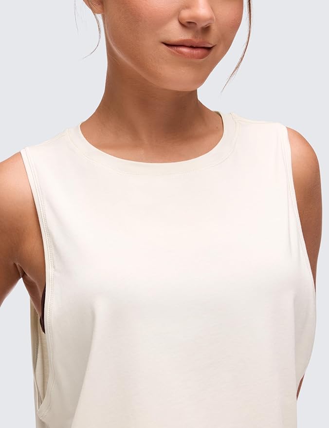 CRZ YOGA Pima Cotton Large Armhole Tank Tops for Women - Workout Sport Athletic Yoga Running Gym Loose Crop Sleeveless Shirts