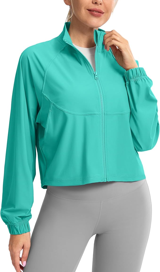 Soothfeel Women's Athletic workout Jacket Lightweight UPF 50+ Long Sleeve Sun Protection Shirts Zip Up Cropped Hiking Tops