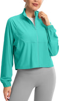 Soothfeel Women's Athletic workout Jacket Lightweight UPF 50+ Long Sleeve Sun Protection Shirts Zip Up Cropped Hiking Tops