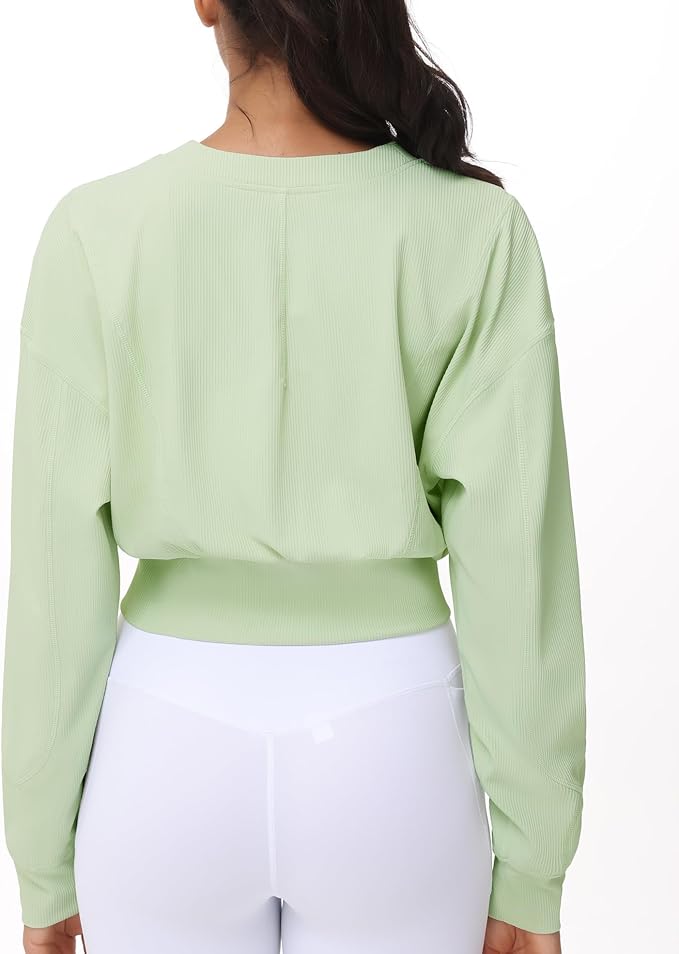 THE GYM PEOPLE Women's Cropped Jackets Full Zip Long Sleeve Ribbed Workout Sweatshirts Lightweight Casual Tops