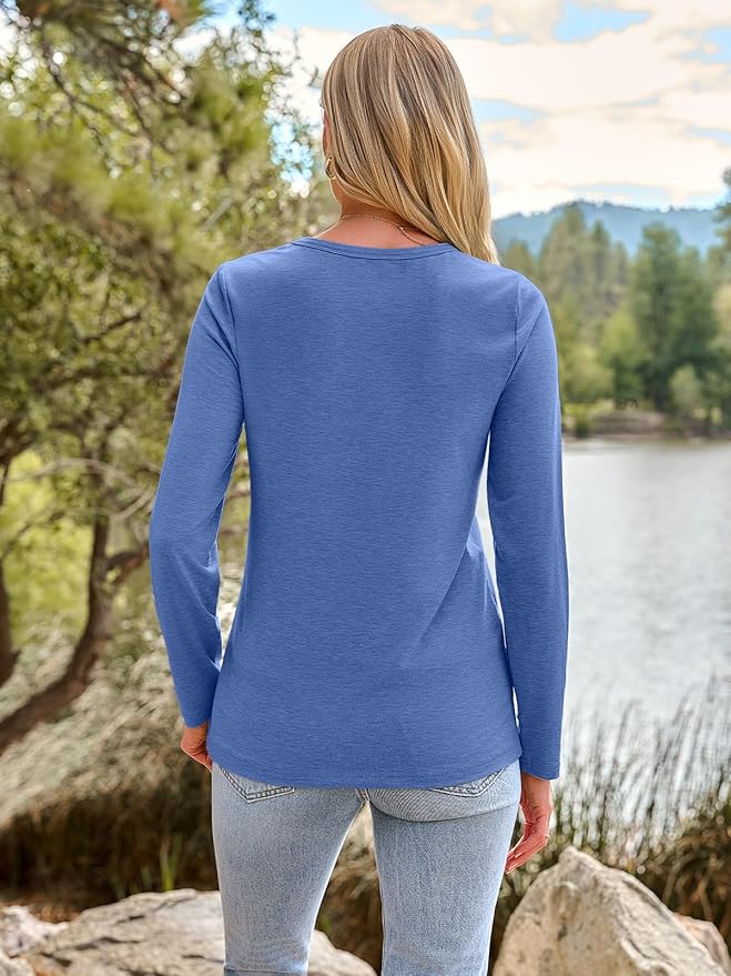 AUTOMET Women‘s Basic Long Sleeve Crewneck, Plus Size Winter & Spring Top, Casual Fall Tee for Teacher & Everyday Outfits