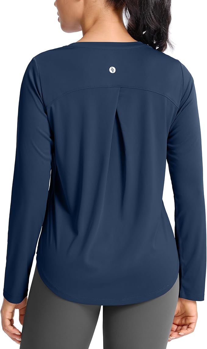 SANTINY Lightweight Long Sleeve Workout Tops for Women Breathable Gym Yoga Athletic Running Hiking Top UPF 50+ Sun Shirts