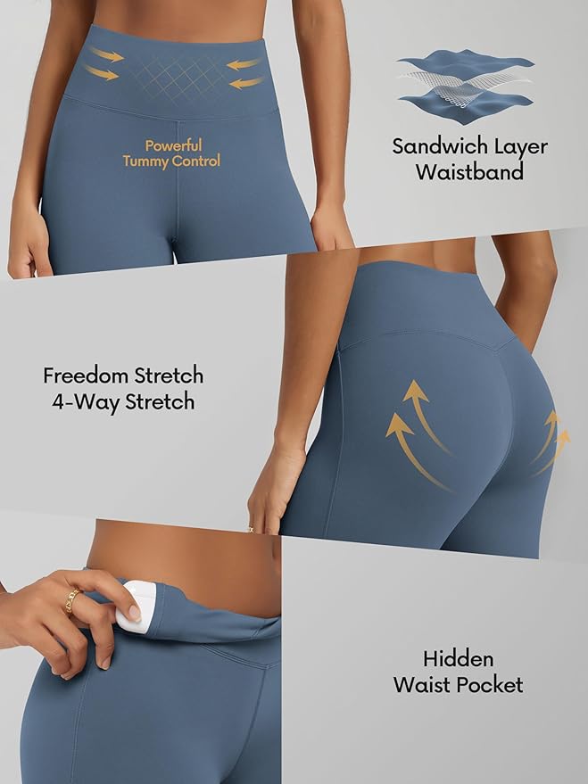 ODODOS Women's Powerful Tummy Control Flared Yoga Pants 2.0 High Waist Workout Bootcut Leggings with Inner Pocket- 29" / 31"