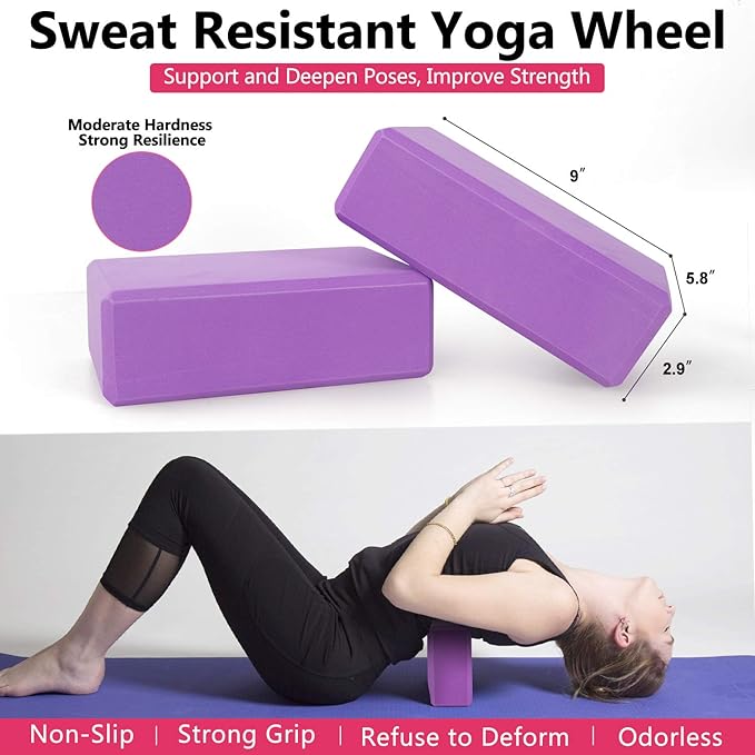 Yoga Wheel Set 11-in-1,Back Roller & 2 Blocks with Strap,Resistance Bands,Jump Rope,Carrying Bag,Perfect Yoga Back Wheel Accessory Starter Kit for Beginner, Stretching, Improving Backbends