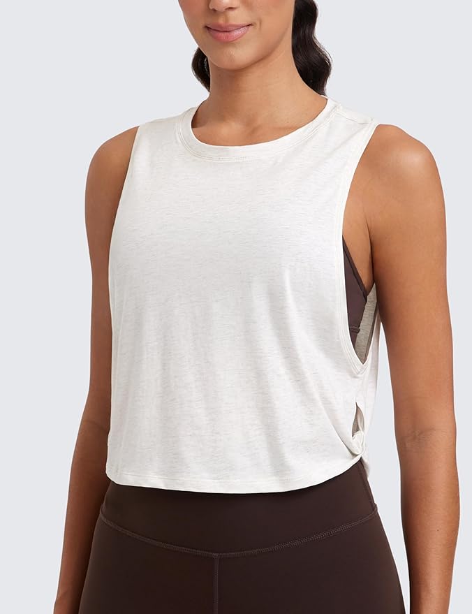 CRZ YOGA Pima Cotton Large Armhole Tank Tops for Women - Workout Sport Athletic Yoga Running Gym Loose Crop Sleeveless Shirts