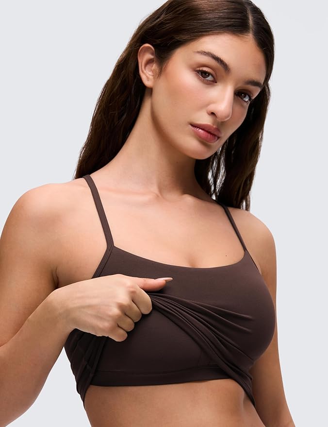 CRZ YOGA Butterluxe Y Back Crop Tank Tops for Women - Spaghetti Straps Racerback Padded Yoga Workout Longline Sports Bras