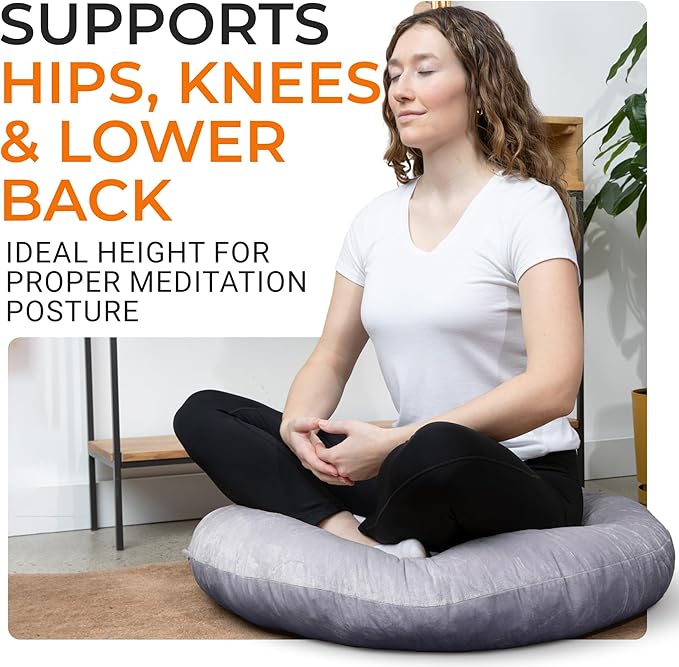 Cheer Collection Extra Large Floor Pillow, 32" Round Meditation Cushion, Oversized Yoga Pillow & Floor Cushions for Adults, Floor Pillows for Sitting, Meditation, and Seat Cushion -Grey