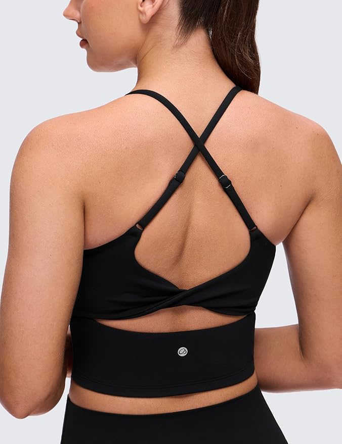 CRZ YOGA Butterluxe Twist Cross Back Crop Tank Tops for Women - Padded Adjustable Straps Yoga Longline Sports Bras