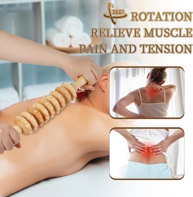 Liitrton Manual Wooden Fascia Massage Roller Trigger Points for Release Cellulite Sore Muscle Blasting (Wood)