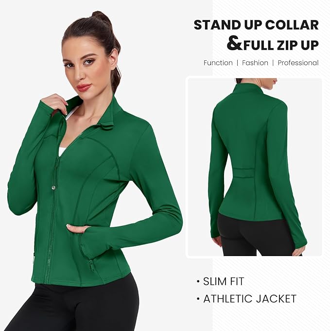 Women's Workout Jackets Full Zip Running Yoga Jackets Lightweight Athletic Clothes with Thumb Holes