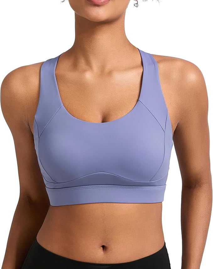 RUNNING GIRL Sports Bras for Women High Support,Racerback High Impact Grey Sports Bra Moulded Cup Workout Bra Push up