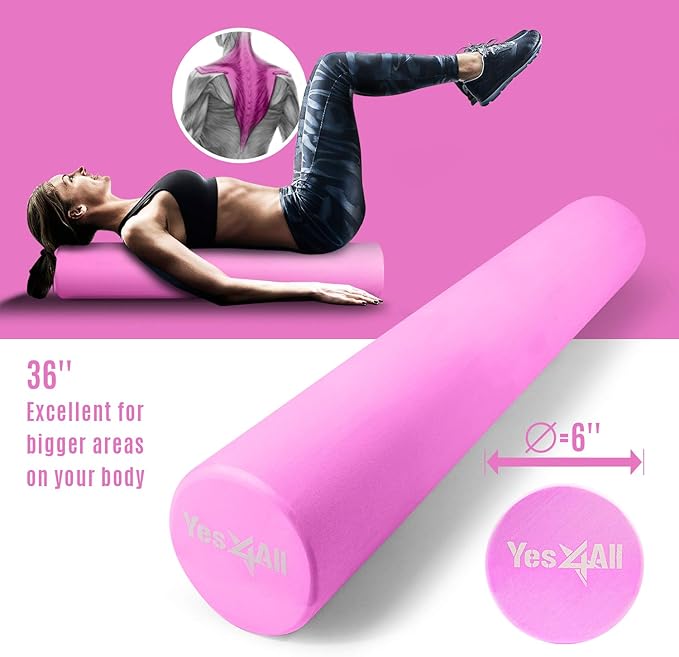 Yes4All EVA Firm Foam Rollers for Yoga & Pilates, Available in 12, 18, 24, 36 inch, Yoga Roller for Massage, Stretching, Core Strengthening