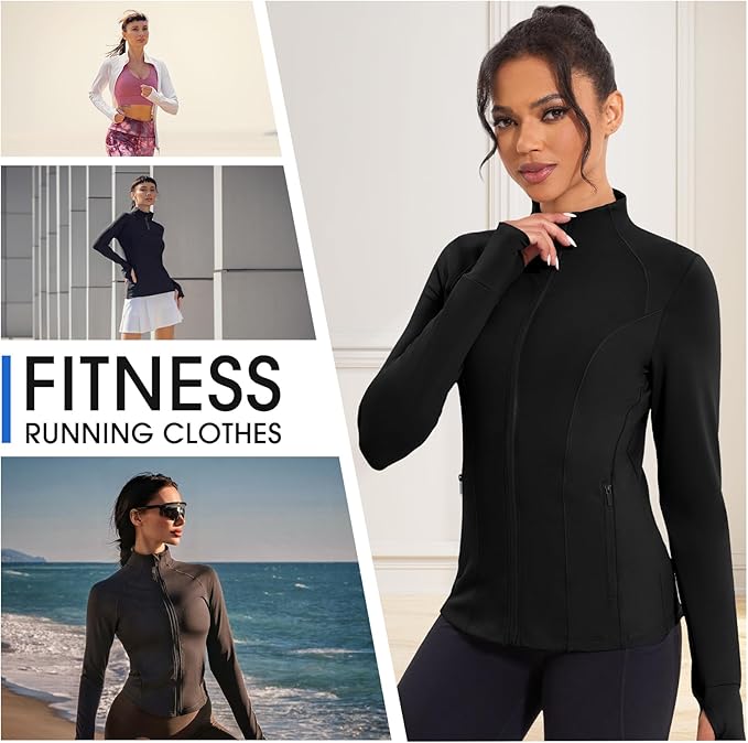 Workout Jackets for Women Lightweight Running Sweat Jackets Full Zip Up Exercise Yoga Athletic Clothes with Pockets