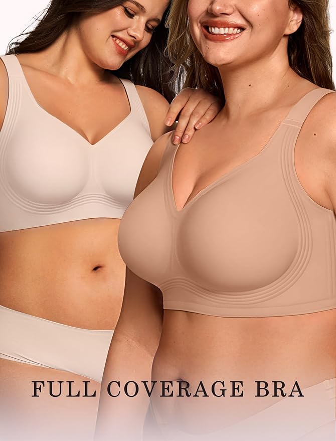 OEAK Womens Wireless Jelly Bra Plus Size Supportive Seamless Bras Full Coverage Push Up Comfortable No Underwire Tshirt Bras
