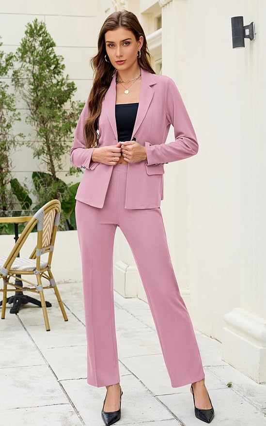 Women's 2 Piece Suits Business Casual Outfits Long Sleeve Solid Blazer with Pants Professional Office Work Sets
