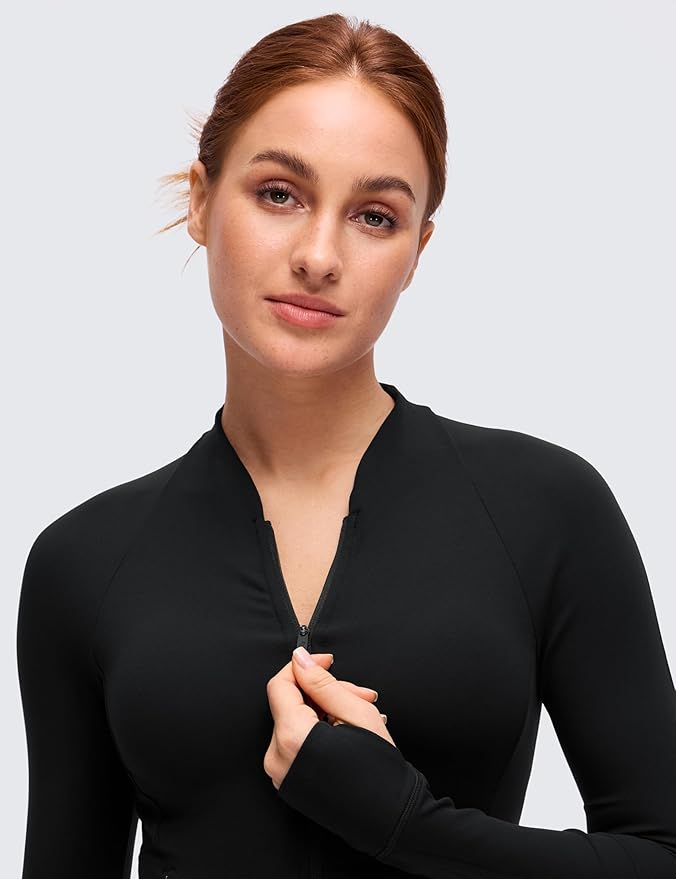 CRZ YOGA Butterluxe V-Neck Jackets for Women - Full Zip Athletic Track Tops with Thumb Holes Pockets