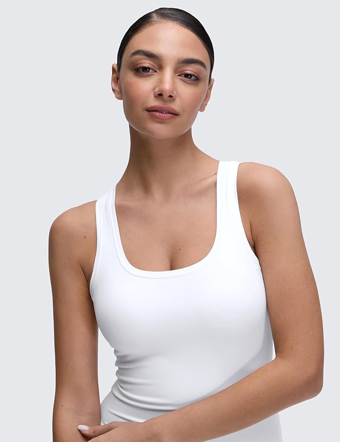 CRZ YOGA Softembrace Scoop Neck Tank Tops for Women - Casual Going Out Soft Double Lined Crop Basic Sleeveless Shirts