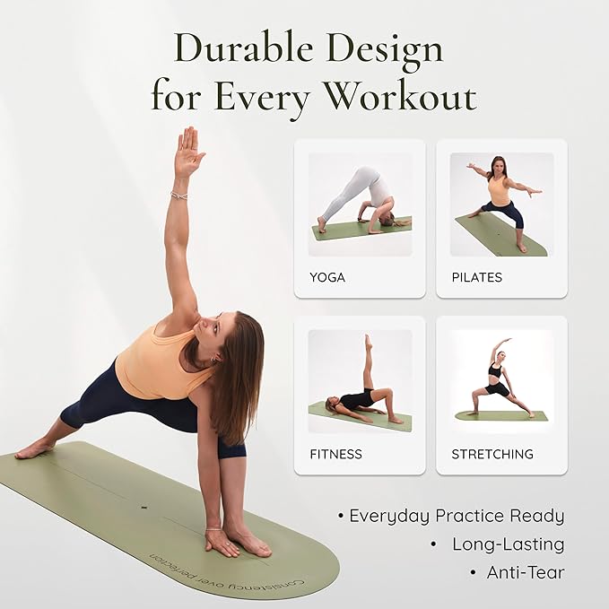 Arch-shaped Yoga Mat, Eco PU Rubber, Non-Slip Exercise Mat for Yoga, Pilates, Home Workout & Stretching with Carry/Stretch Strap & Motivational Design