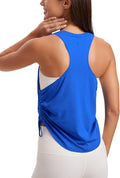 CRZ YOGA Pima Cotton Ruched Side Tank Tops for Women - Workout Athletic Casual Racerback Crewneck Loose Sleeveless Shirts
