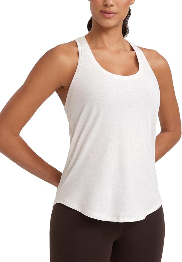 CRZ YOGA Pima Cotton Racerback Tank Tops for Women - Workout Athletic Casual Soft Scoop Neck Sleeveless Shirts