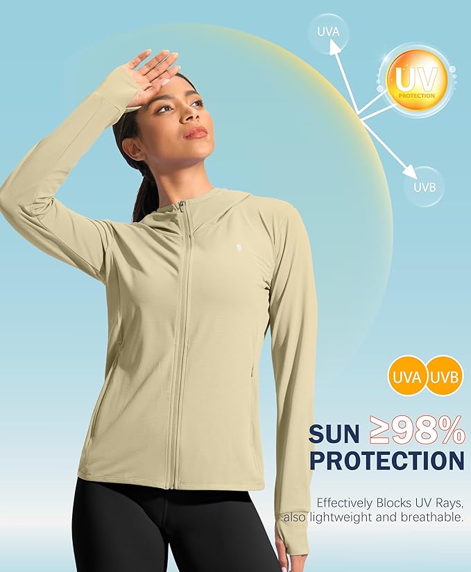 Soothfeel Women's UPF 50+ Sun Protection Hoodie Jacket Lightweight Long Sleeve Sun Shirt for Women with Pocket Hiking Outdoor
