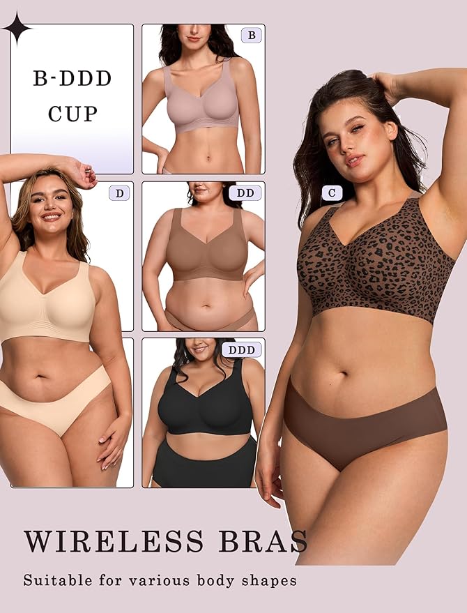 OEAK Womens Wireless Jelly Bra Plus Size Supportive Seamless Bras Full Coverage Push Up Comfortable No Underwire Tshirt Bras