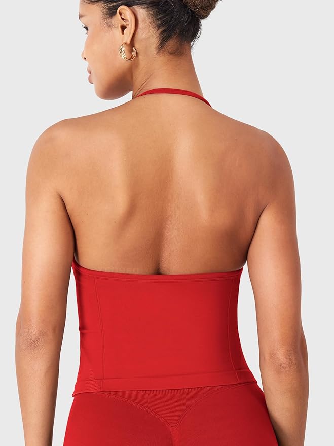 YEOREO SoftHue Impact Longline Strappy Top Women's Halter Workout Tank Tops Backless Gym Longline with Adjustable Strap