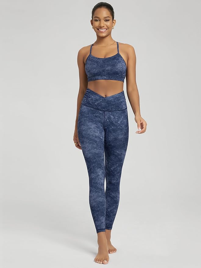 ODODOS Women's Cross Waist Yoga Leggings with Inner Pocket, 23"/25"/28" Gathered Crossover Workout Yoga Pants