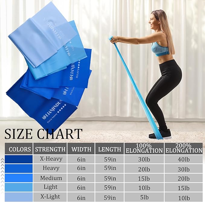 5 Pcs Professional Resistance Bands. Latex-Free, Pilates Band, Work Out Bands, Stretch Bands for Working Out Women or Men, Exercise Bands Set for Pilates, Physical Therapy, Yoga