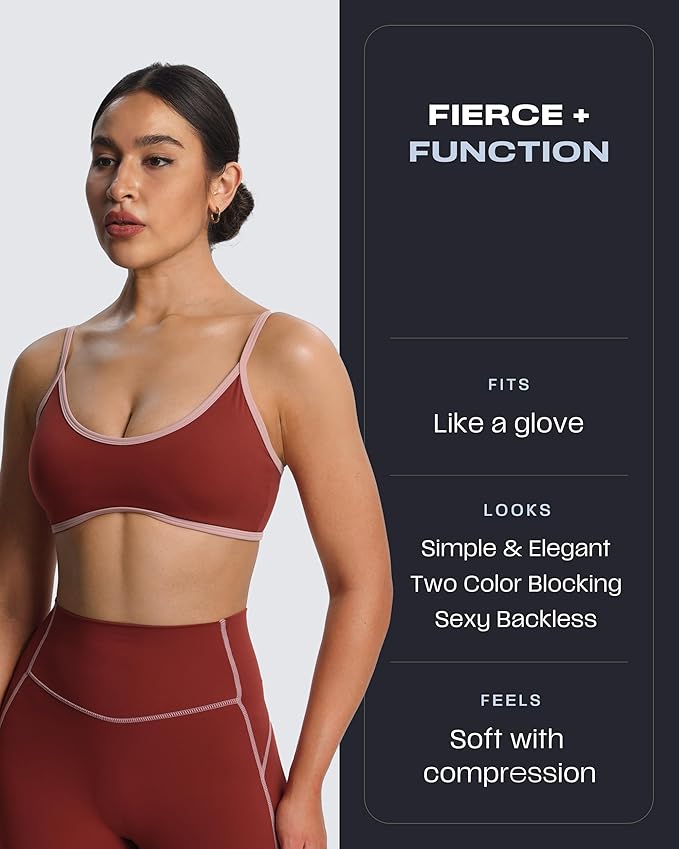 Aoxjox Women's Color Block Workout Sports Bras Fitness Lexi Lined Strappy Bra Athletic Yoga Crop Tank