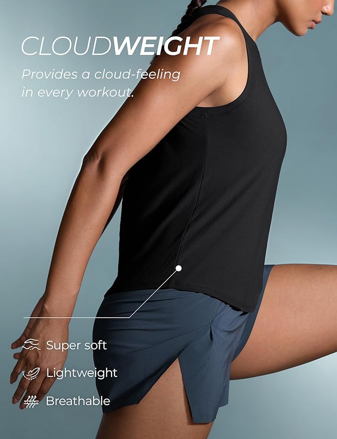 CRZ YOGA Cloudweight Open Back Workout Tops for Women Lightweight High Neck Athletic Gym Tank Soft Running Sleeveless Shirts
