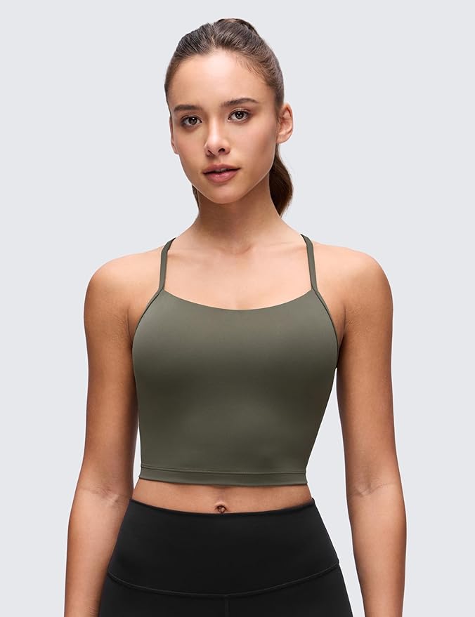 CRZ YOGA Butterluxe Y Back Crop Tank Tops for Women - Spaghetti Straps Racerback Padded Yoga Workout Longline Sports Bras