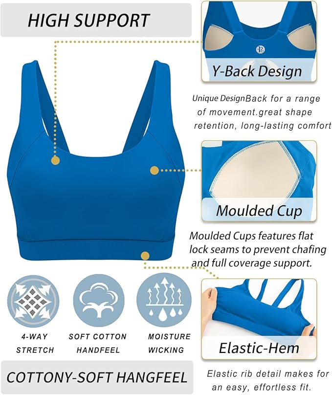 RUNNING GIRL Sports Bra for Women High Support, Molded Cup High Impact Sports Bras for Women with Sewn in Pads
