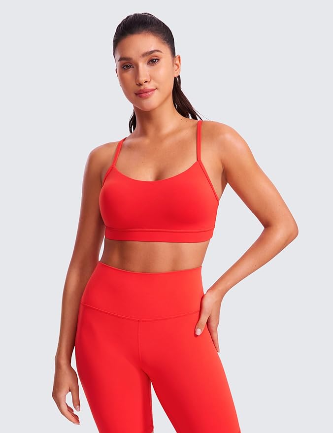 CRZ YOGA Butterluxe Y Back Sports Bras for Women - Padded Racerback Low Impact Spaghetti Thin Strap Workout Yoga Top