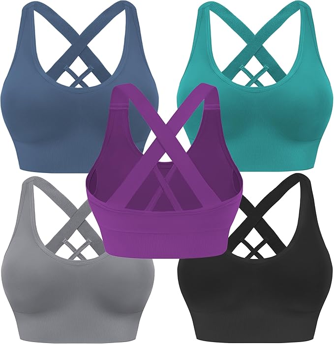 Evercute Sports Bras for Women Padded Medium Support Criss Cross Strappy Bra Seamless High Impact Yoga Exercise Athletic Bras