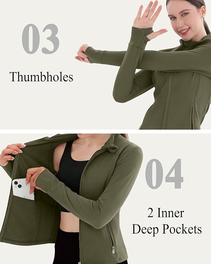 Women's Thermal Yoga Jacket - Thick Warm Full Zip Long Sleeve for Running Gym, Fleece Lined for Cold Weather Winter