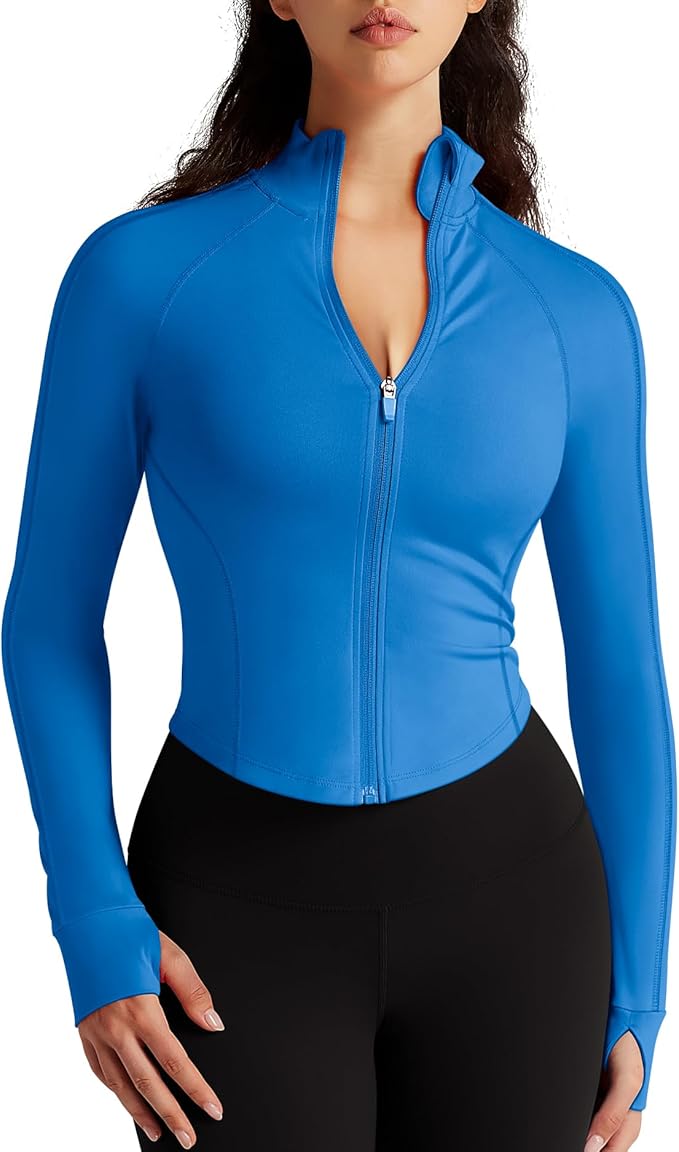 Womens Zip Up Bbl Jacket Lightweight Cropped Athletic Jacket Track Gym Workout Jackets for Running Yoga Hiking