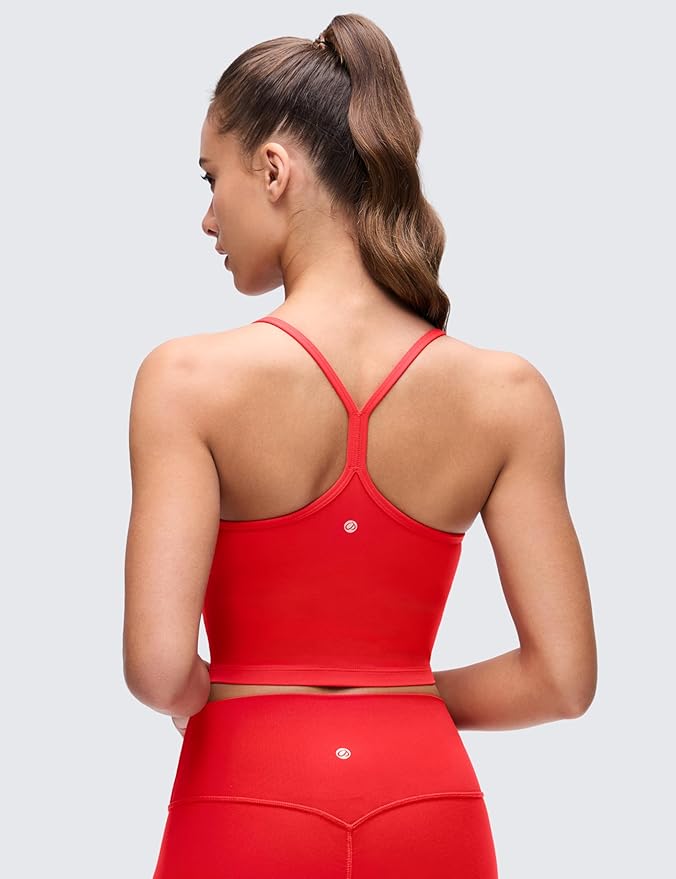 CRZ YOGA Butterluxe Y Back Crop Tank Tops for Women - Spaghetti Straps Racerback Padded Yoga Workout Longline Sports Bras