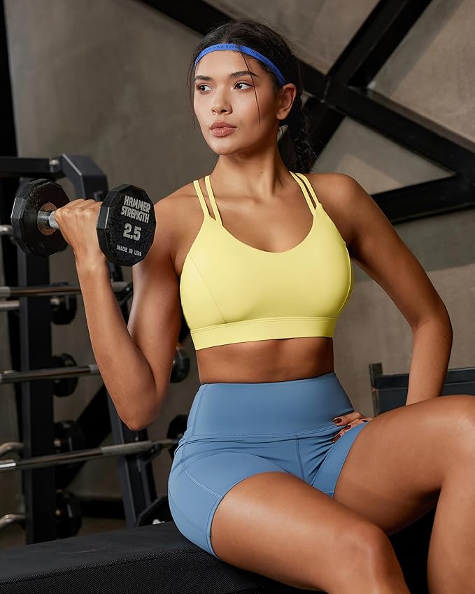 RUNNING GIRL Sports Bras for Women,Strappy Crisscross Back Padded Low Impact Running Sports Bra with Removable Cups